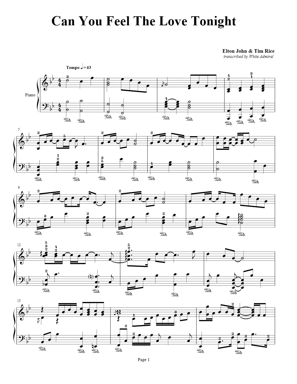 Can you feel the love tonight elton john tim rice true piano